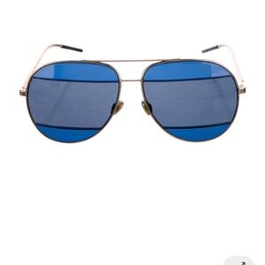 Dior Gold Metal Aviator Sunglasses with Blue Lenses